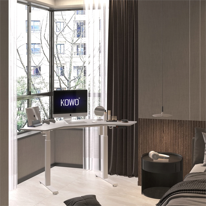 Kowo K314 Corner Electric Height Adjustable Wood Standing Desk in White