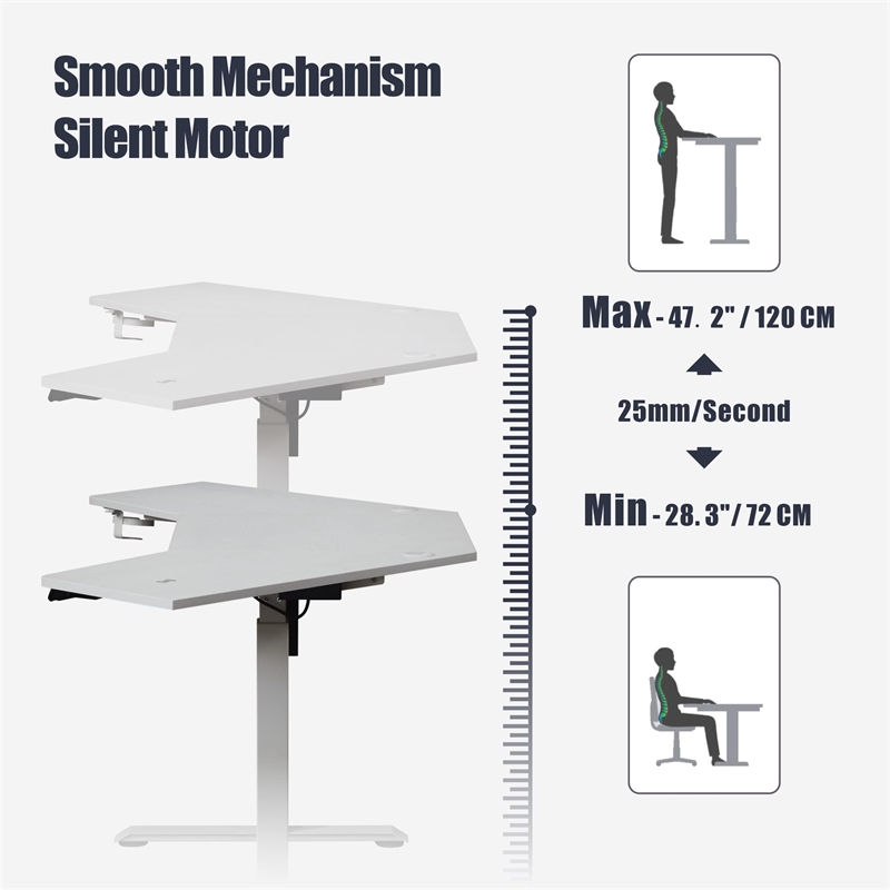 Kowo K314 Corner Electric Height Adjustable Wood Standing Desk in White