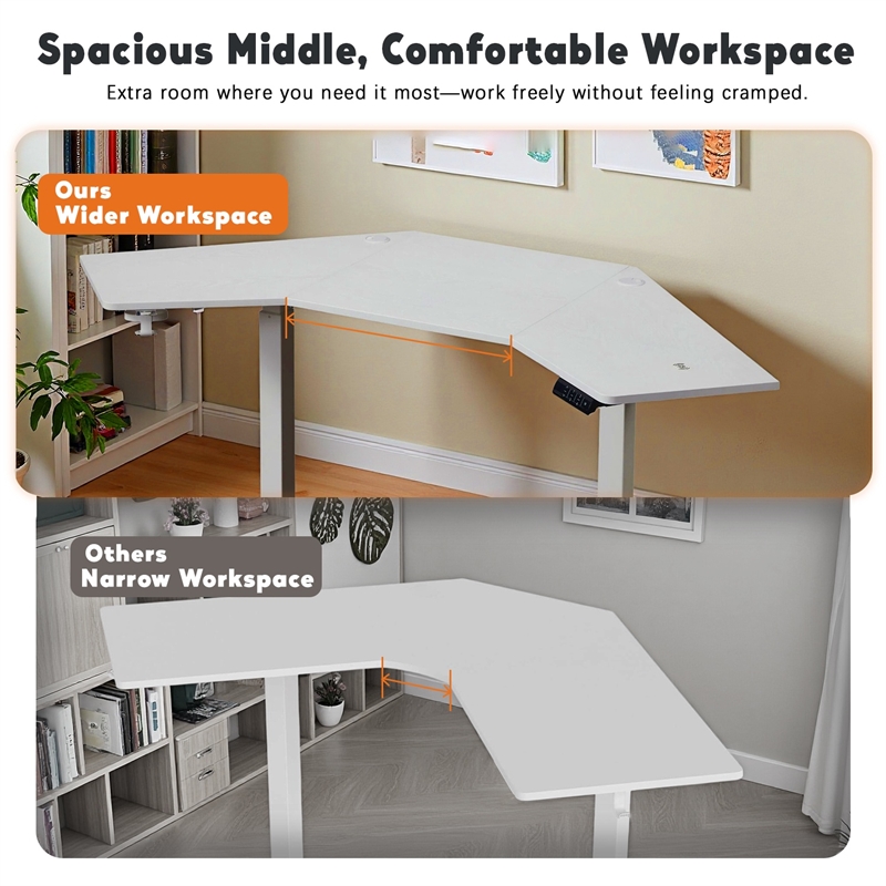 Kowo K314 Corner Electric Height Adjustable Wood Standing Desk in White