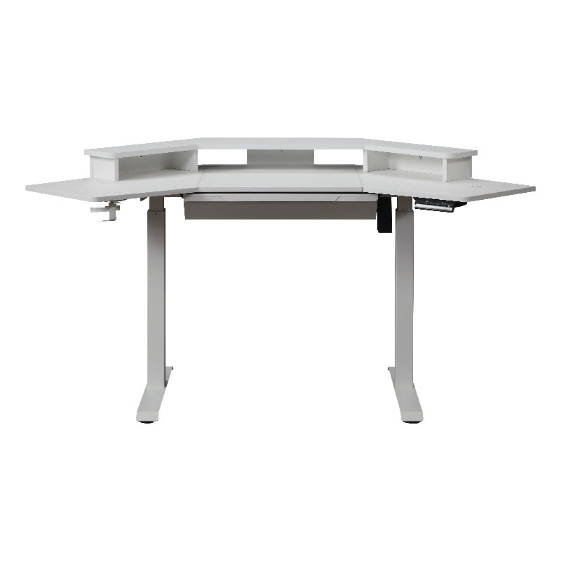 Kowo K314 Corner Electric Wood Standing Desk with Hutch and Drawer in White