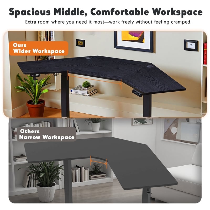Kowo K314 Corner Electric Height Adjustable Wood Standing Desk in Black
