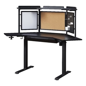 Kowo K314 Corner Electric Wood Standing Desk with Back Board and Drawer in Black