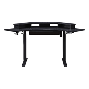 Kowo K314 Corner Electric Wood Standing Desk with Hutch and Drawer in Black