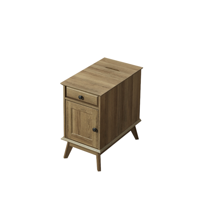 Kowo Wood Storage End Table with Drawer and Cabinet in Golden Oak