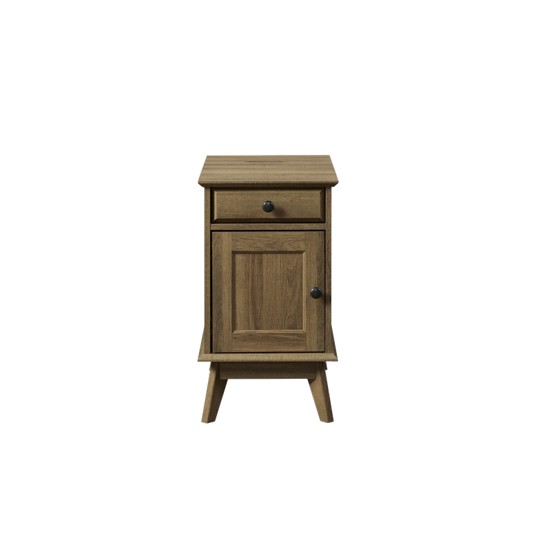 Kowo Wood Storage End Table with Drawer and Cabinet in Golden Oak