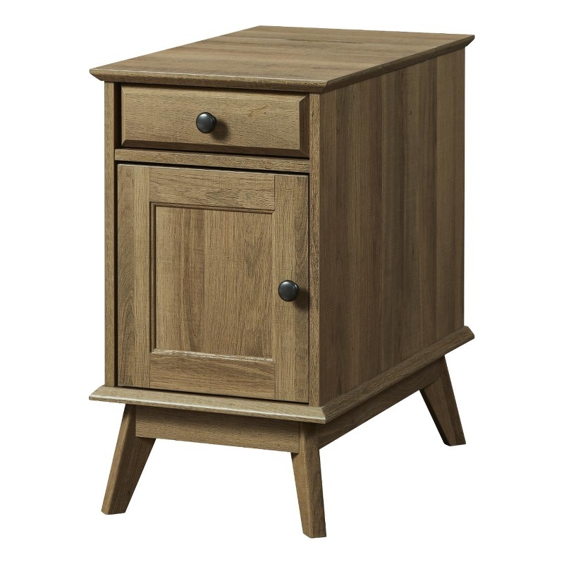 Kowo Wood Storage End Table with Drawer and Cabinet in Golden Oak
