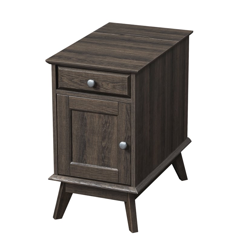 Kowo Wood Storage End Table with Drawer and Cabinet in Smoky Oak