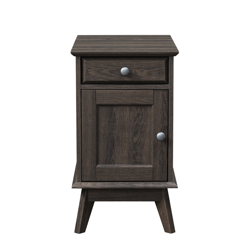 Kowo Wood Storage End Table with Drawer and Cabinet in Smoky Oak