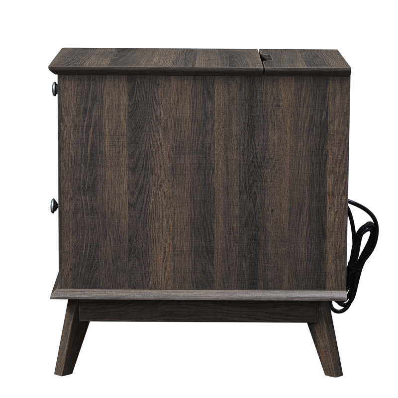 Kowo Wood Storage End Table with Drawer and Cabinet in Smoky Oak