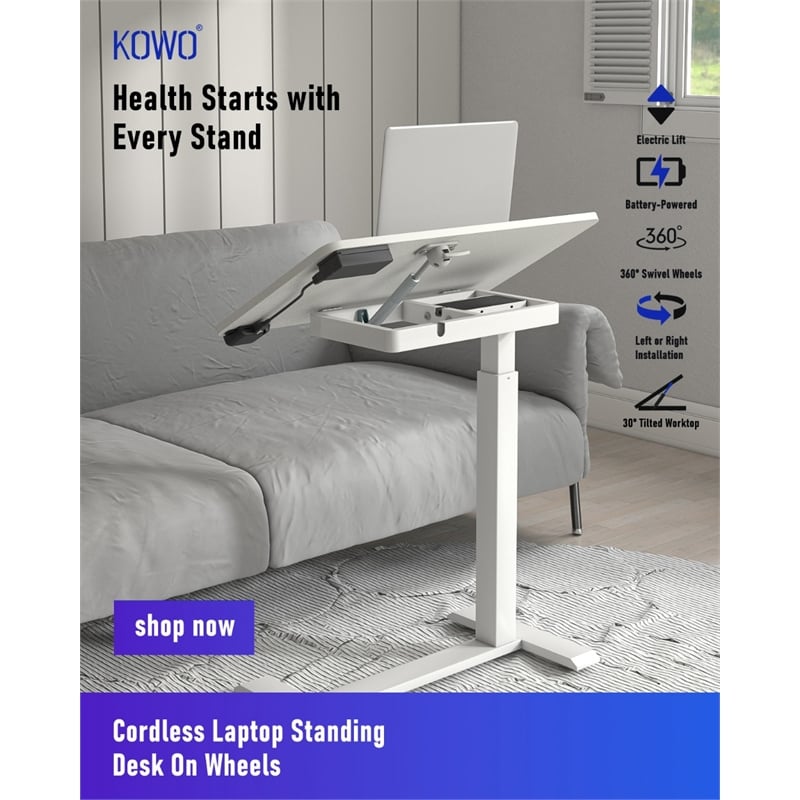 Kowo Electric Height Adjustable Wood/Metal Side End Table in White