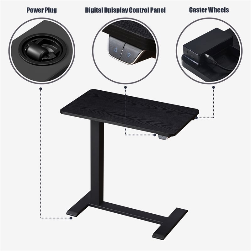 Kowo Electric Height Adjustable Wood/Metal Side End Table in Black