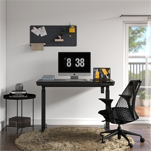 Kowo 48&quot K302 Tempered Glass Electric Wood Standing Desk with Drawer in Black