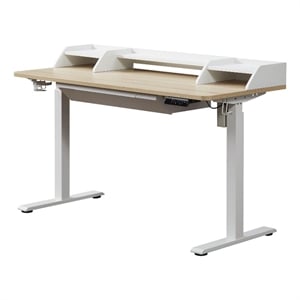 Kowo 55&quot K304 Electric Wood Standing Desk with Hutch and Drawer in Natural/White