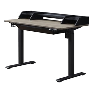 Kowo 48&quot K304 Electric Wood Standing Desk with Hutch and Drawer in Gray Oak