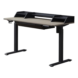 Kowo 55&quot K304 Electric Wood Standing Desk with Hutch and Drawer in Gray Oak