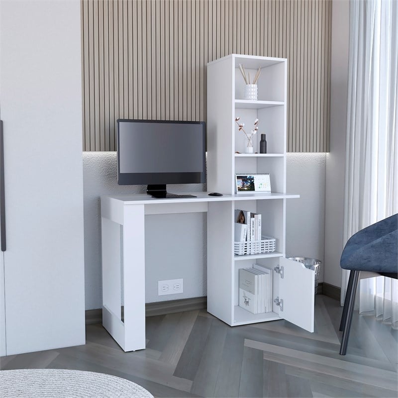 Ripley Writing Desk Bookcase and Cabinet in White Engineered Wood