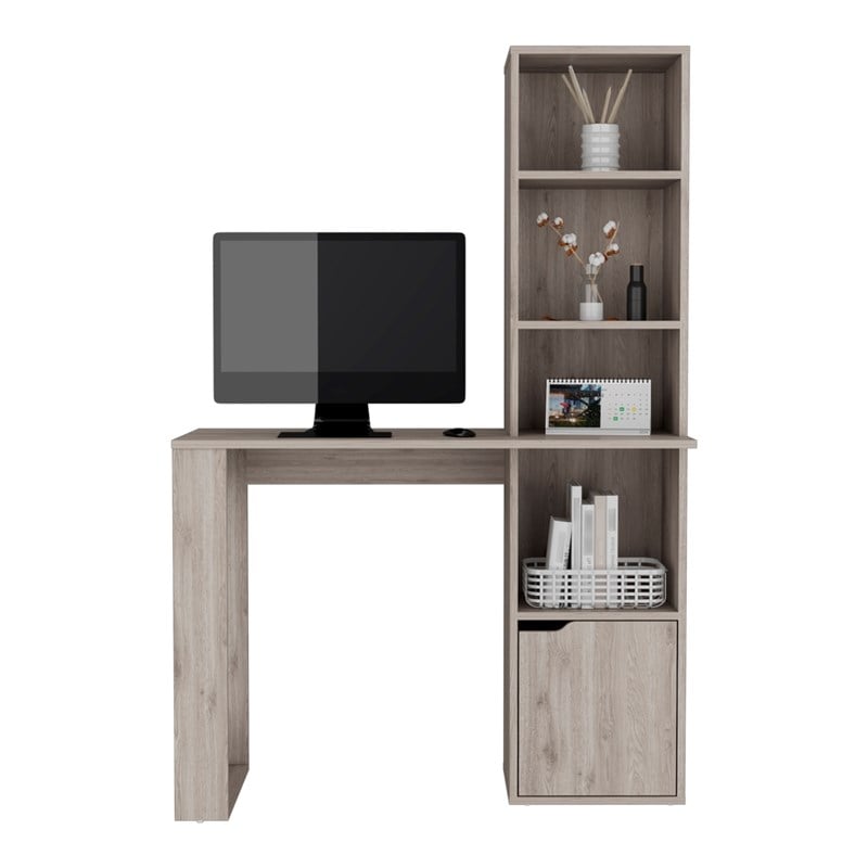 Ripley Writing Desk Bookcase and Cabinet in Gray Engineered Wood