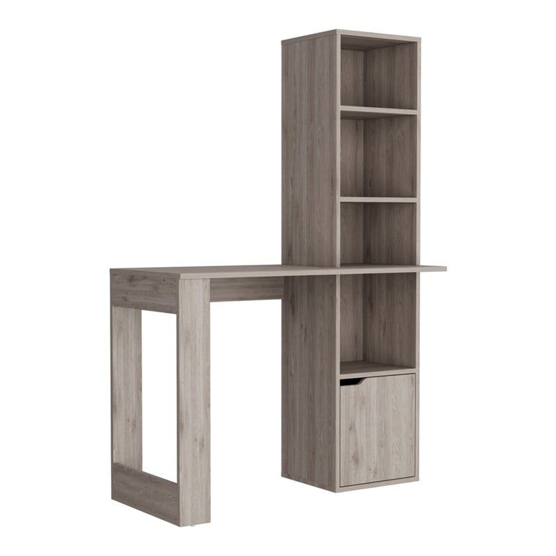 Ripley Writing Desk Bookcase and Cabinet in Gray Engineered Wood
