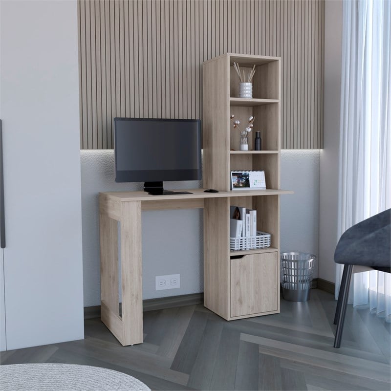 Ripley Writing Desk Bookcase and Cabinet in Gray Engineered Wood