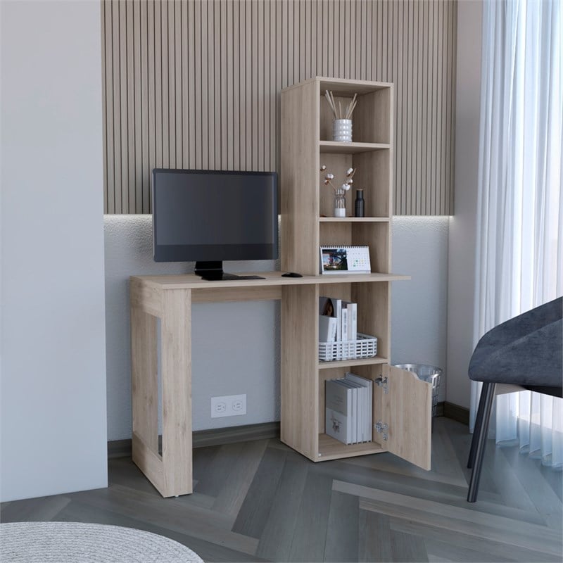 Ripley Writing Desk Bookcase and Cabinet in Gray Engineered Wood