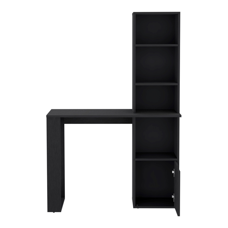 Ripley Writing Desk w/ Bookcase and Cabinet in Black Wengue Engineered Wood