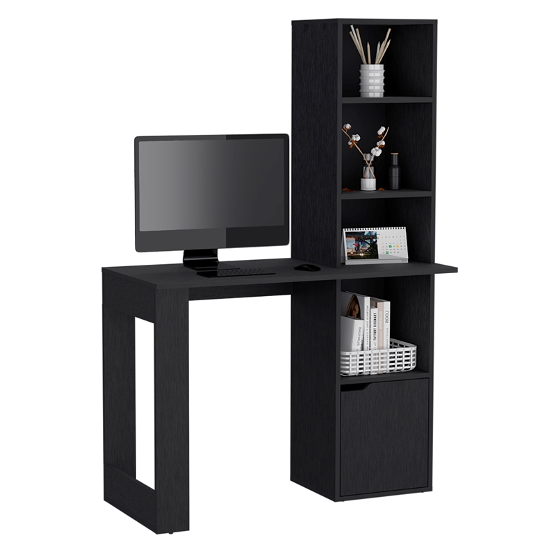 Ripley Writing Desk w/ Bookcase and Cabinet in Black Wengue Engineered Wood