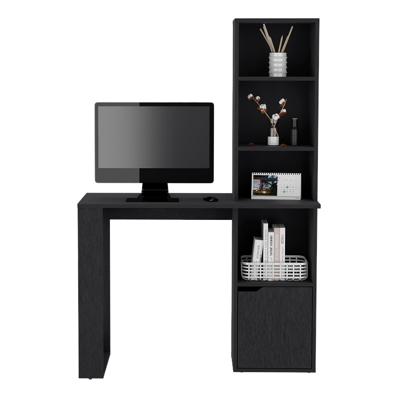 Ripley Writing Desk w/ Bookcase and Cabinet in Black Wengue Engineered Wood