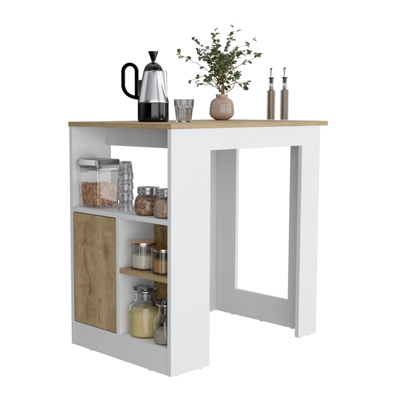Masset Kitchen Island with Side Shelves in White Engineered Wood