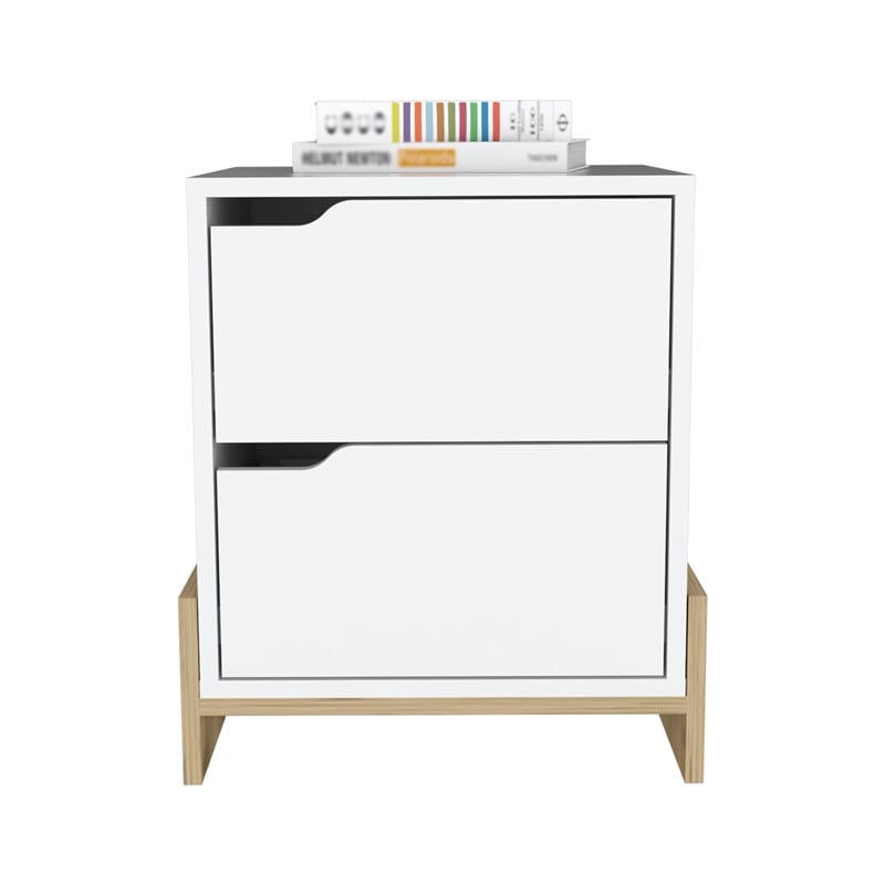 Haines 2-Drawer Nightstand in White/Natural Engineered Wood
