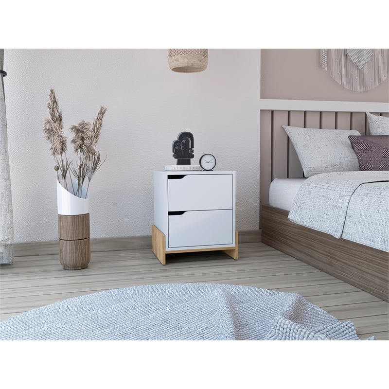 Haines 2-Drawer Nightstand in White/Natural Engineered Wood