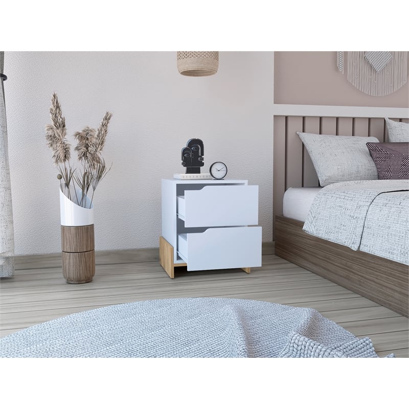 Haines 2-Drawer Nightstand in White/Natural Engineered Wood