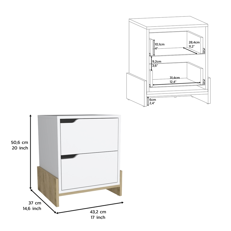 Haines 2-Drawer Nightstand in White/Natural Engineered Wood