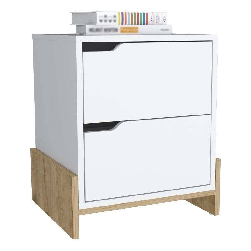 Haines 2-Drawer Nightstand in White/Natural Engineered Wood