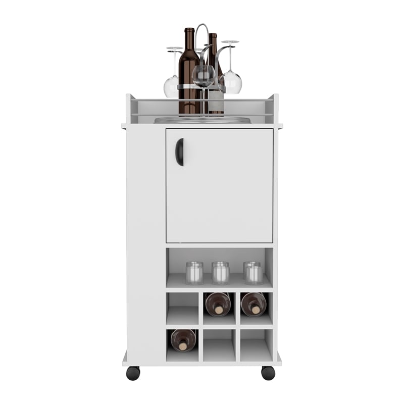 Fraser Bar Cart with 6 Built-in Wine Rack in White Engineered Wood