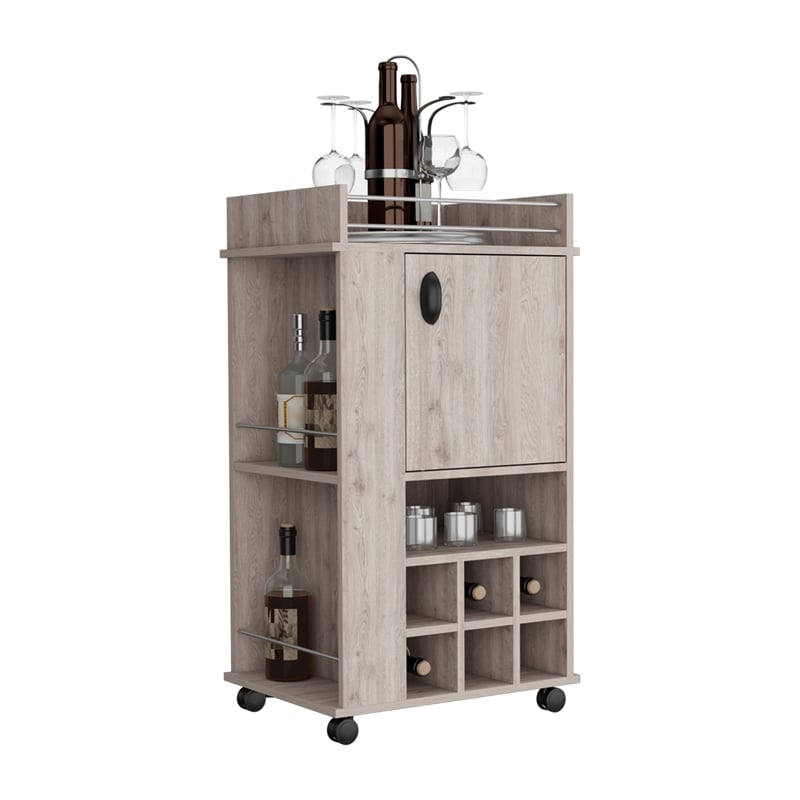 Fraser Bar Cart with 6 Built-in Wine Rack in Light Gray Engineered Wood