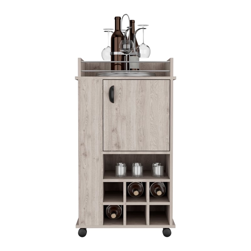 Fraser Bar Cart with 6 Built-in Wine Rack in Light Gray Engineered Wood