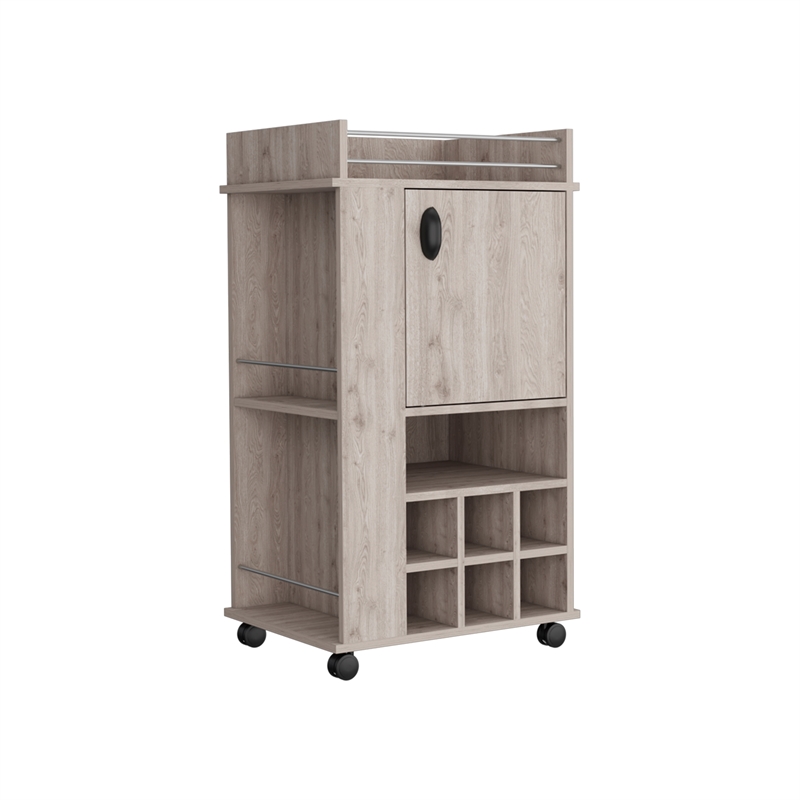 Fraser Bar Cart with 6 Built-in Wine Rack in Light Gray Engineered Wood