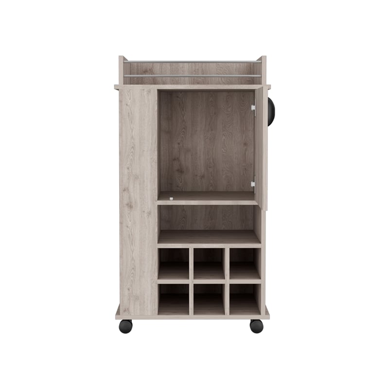 Fraser Bar Cart with 6 Built-in Wine Rack in Light Gray Engineered Wood