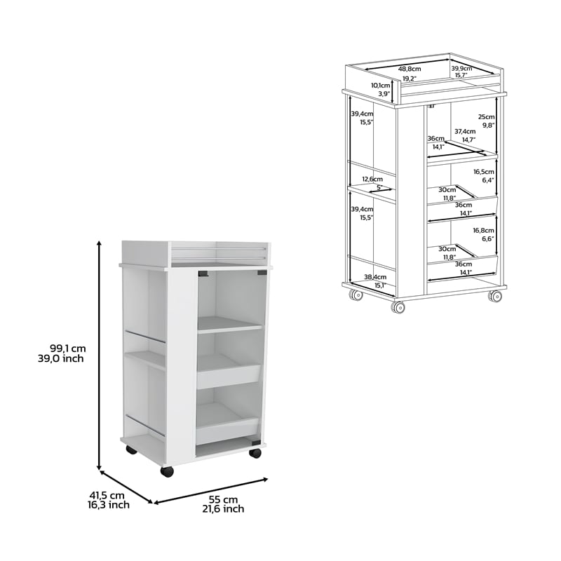 Depot EShop Lansing Engineered Wood Bar Cart with 2-Side Shelves in White
