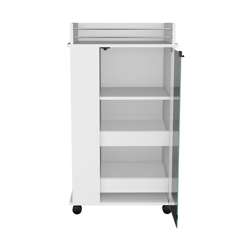 Depot EShop Lansing Engineered Wood Bar Cart with 2-Side Shelves in White