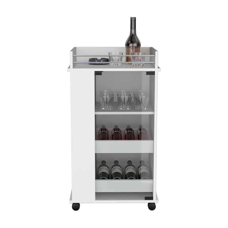 Depot EShop Lansing Engineered Wood Bar Cart with 2-Side Shelves in White
