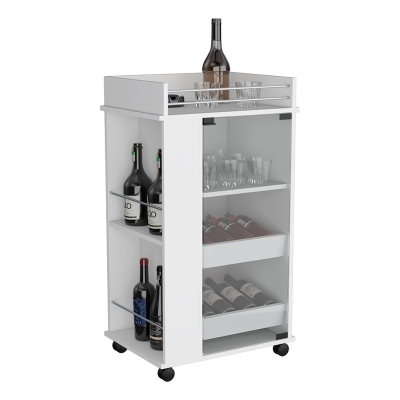 Depot EShop Lansing Engineered Wood Bar Cart with 2-Side Shelves in White