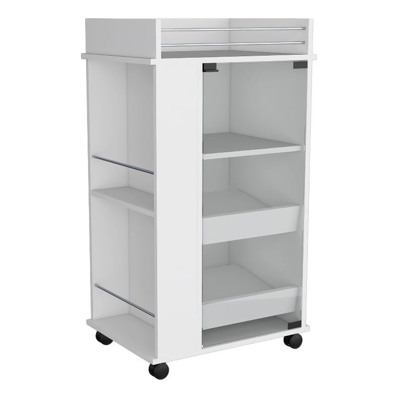 Depot EShop Lansing Engineered Wood Bar Cart with 2-Side Shelves in White