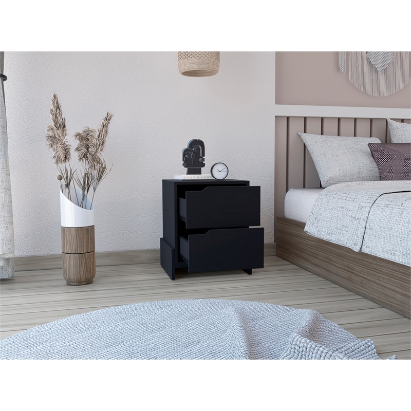 Depot EShop Haines 2-Drawer Engineered Wood Nightstand in Black