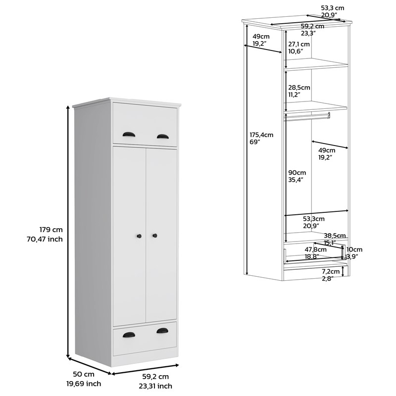Tifton Armoire with 2-Doors in White Engineered Wood