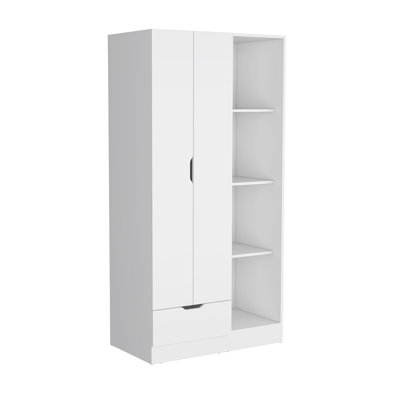 Toccoa Armoire with 4-Tier Open Shelves in White Engineered Wood