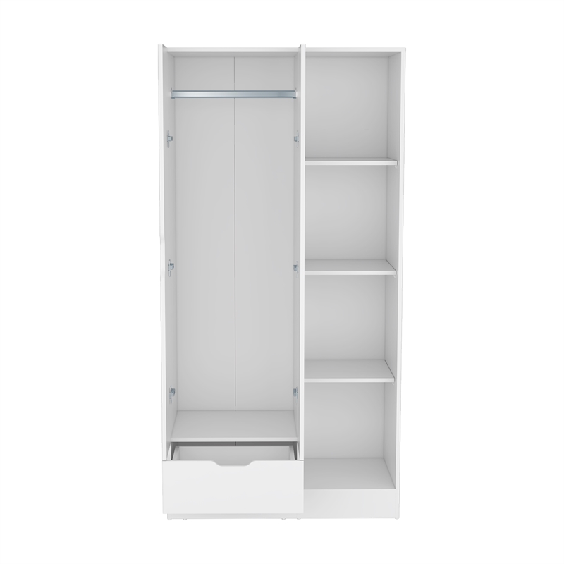 Toccoa Armoire with 4-Tier Open Shelves in White Engineered Wood