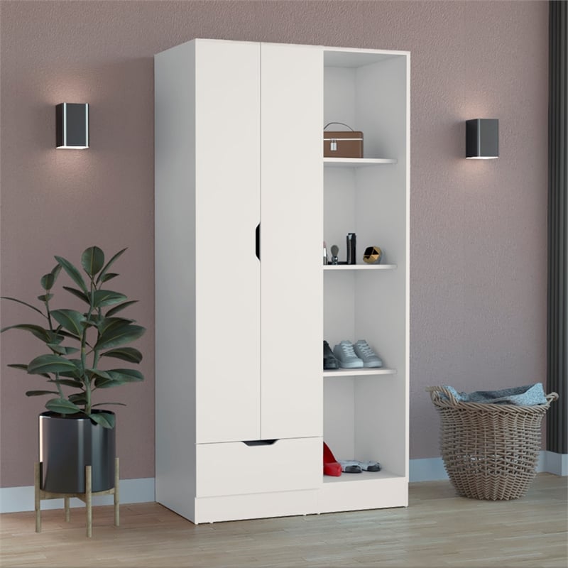 Toccoa Armoire with 4-Tier Open Shelves in White Engineered Wood