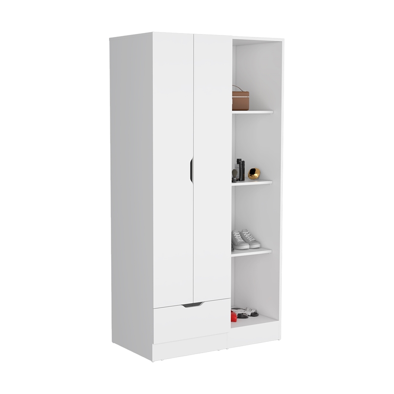 Toccoa Armoire with 4-Tier Open Shelves in White Engineered Wood