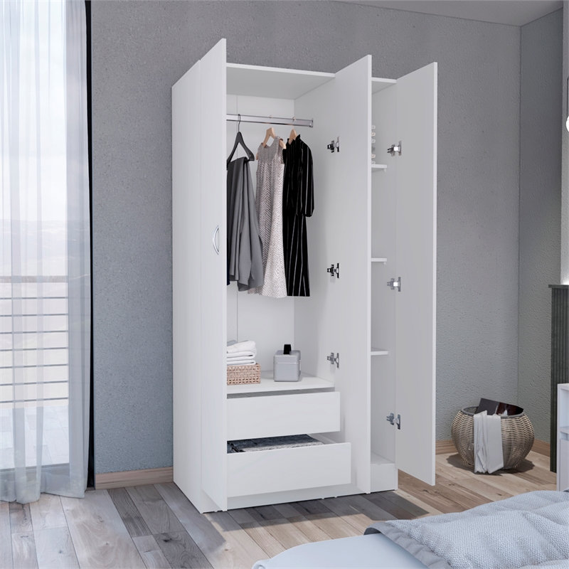 Westbury Wardrobe Armoire 3 Doors White Engineered Wood